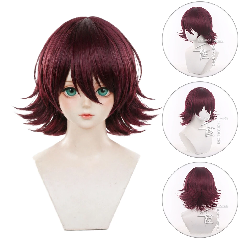 

Exusiai Cosplay Wig Short Red Heat Resistant Synthetic Hair Hallowmas Party Role Play Prop Wigs