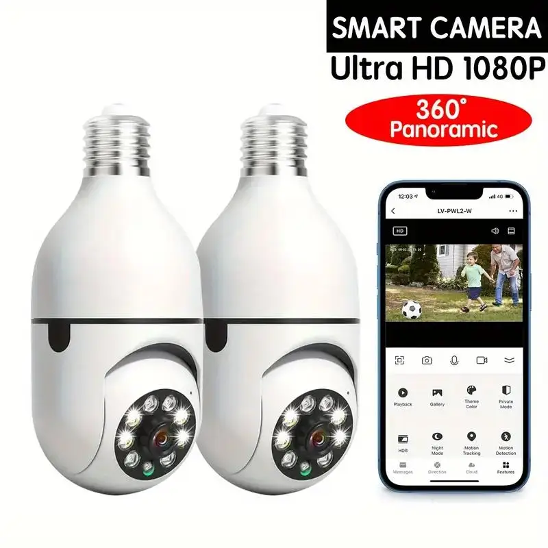 lampada e27 camera de vigilancia cor cheia visao noturna automatica rastreamento humano zoom monitor seguranca interna camera wi fi 5g 01