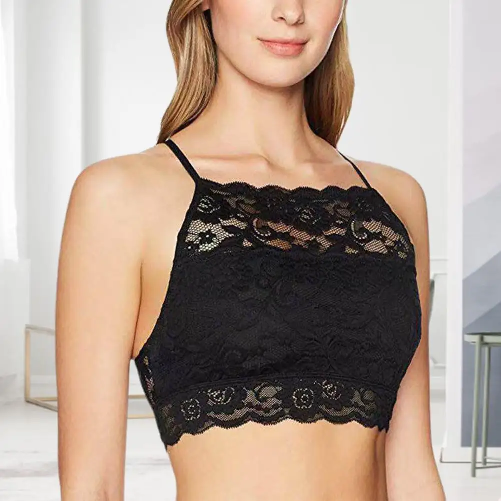 Embroidery Flower Lace Tube Top Halter Backless Bandeau Bra Breathable Perspective Thin Women Sexy Underwear
