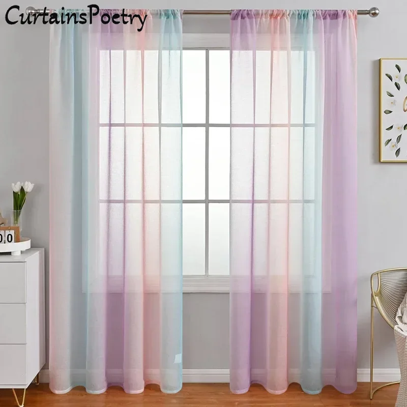 

Sheer Curtain 2 Panels Light Flitering Ombre Curtain Rod Pocket Drapes for Girl Living Room Mermaid Bedroom Nursery Window Decor
