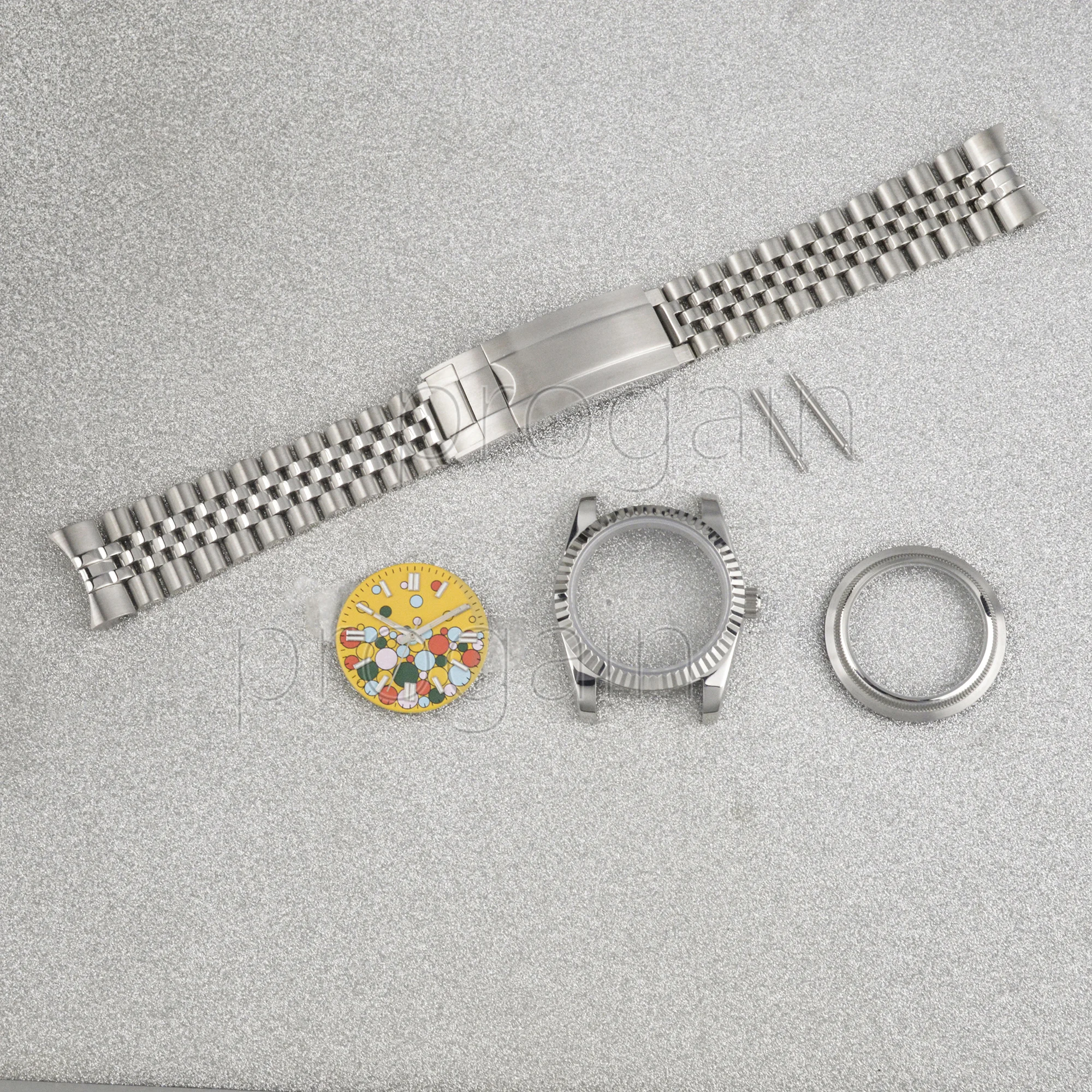 NH35 Watch Case Strap 36/39MM Silvery Datejust 28.5MM Dial 20MM Watchband Luminous Hands Transparent Glass Bottom Accessories