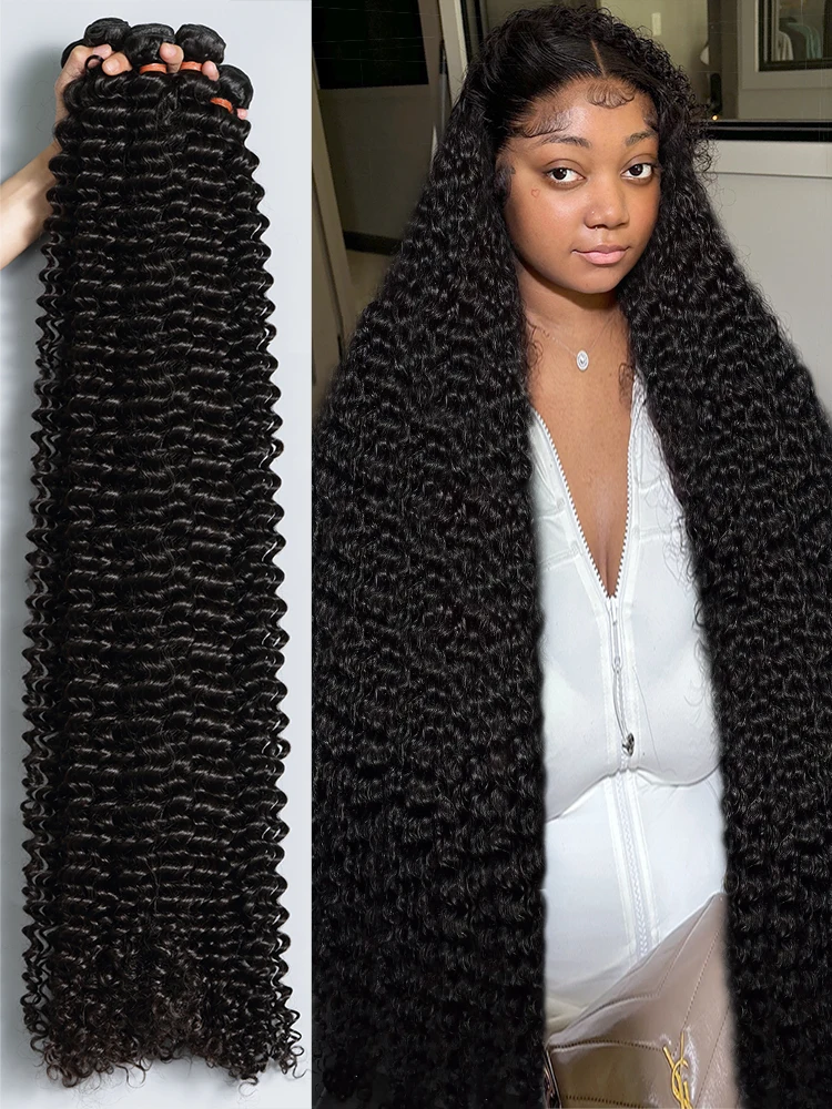 28 30 32 بوصة حزم الشعر البشري موجة عميقة 3 4 حزمة شعر الإنسان الخام البرازيلي شعر بشري مجعد حزم ملحقات لحمة مزدوجة