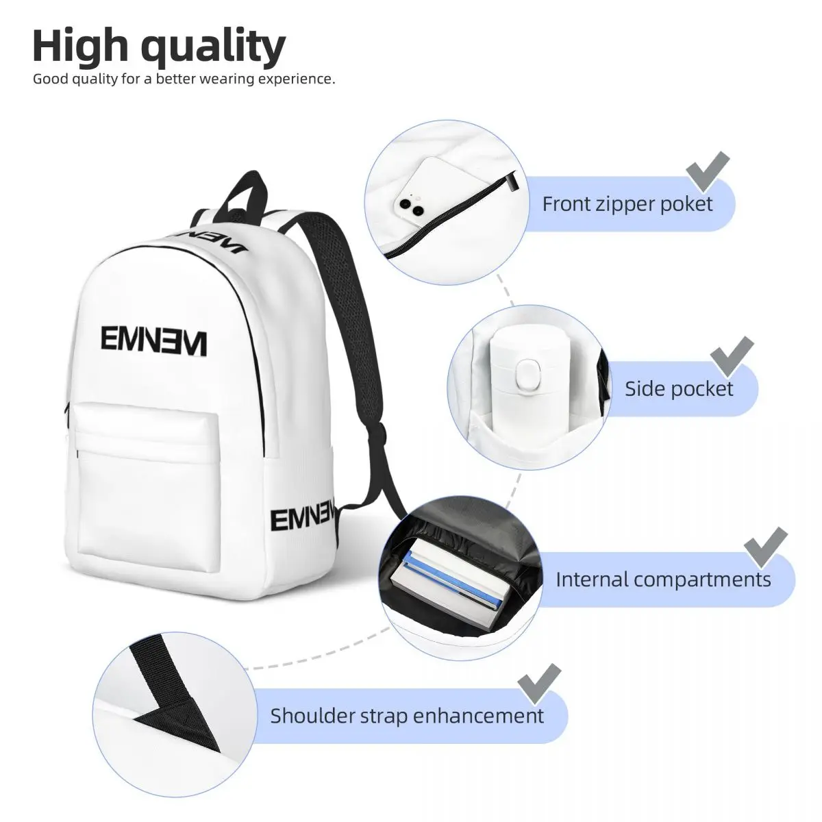 Eminem-Mochila Hip Hop Rapper para homens e mulheres, mochila casual para estudante, bolsa de ombro portátil com bolso