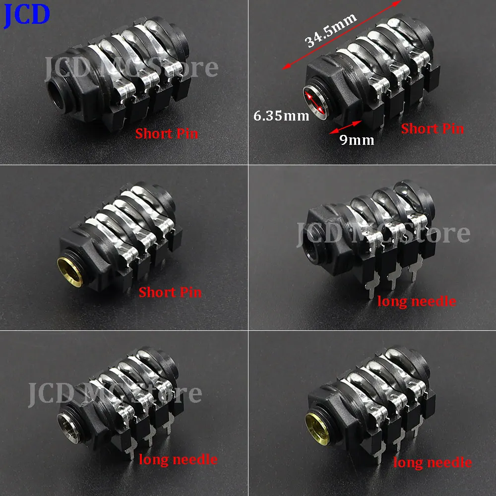 1/3/5/10Pcs 6.35mm Jack 1/4' 6Pin Stereo Audio Socket Jack Connector 6.5 Mm Microphone Jack Thread PCB Panel Mount Connectors