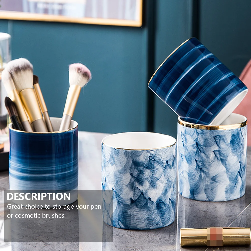 Ceramic Pen Holder Characterized Texture Simple Graceful Design Practical Office Desk Organizer Pen Holder