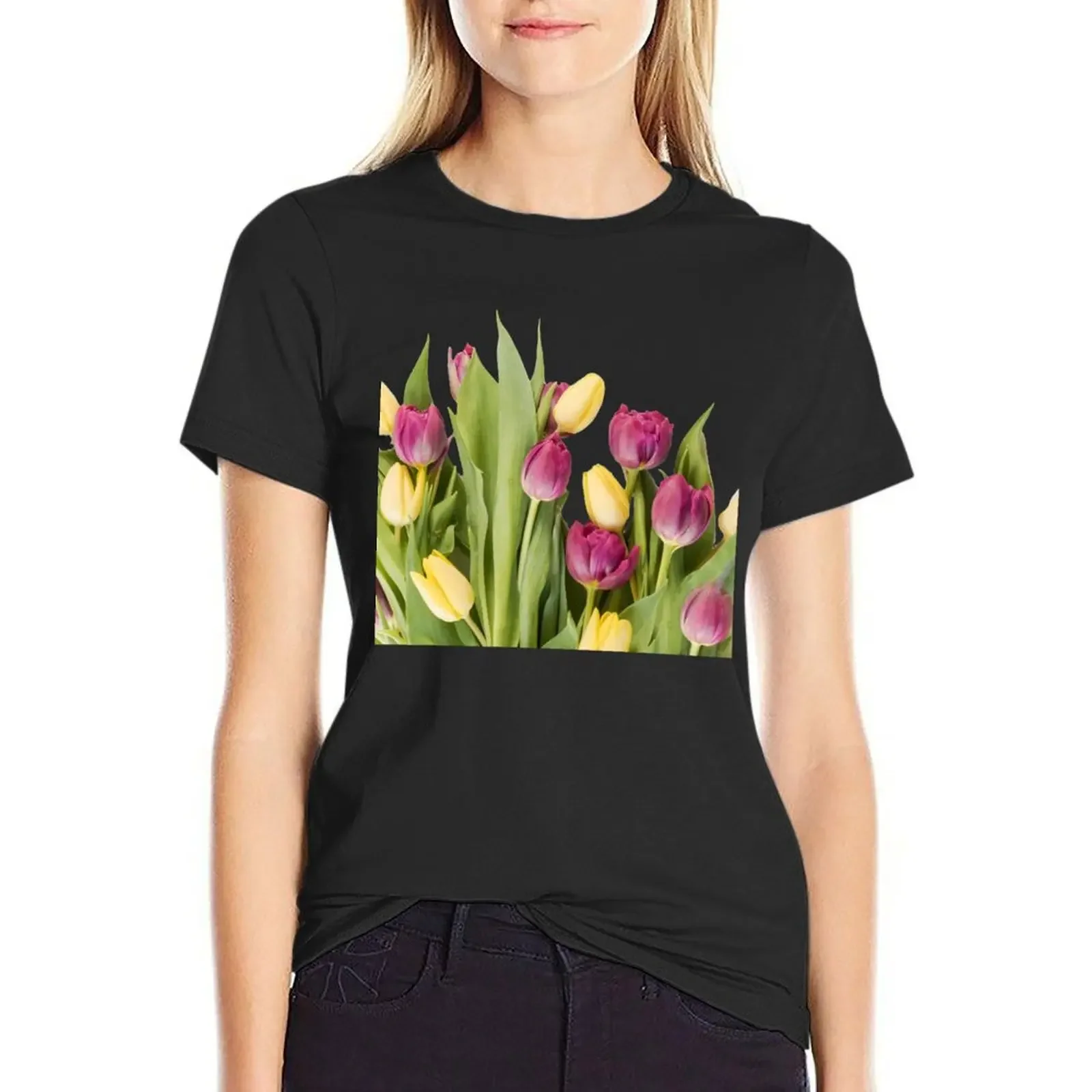 

Gift of Tulips T-Shirt Female clothing plus size tops clothes for woman