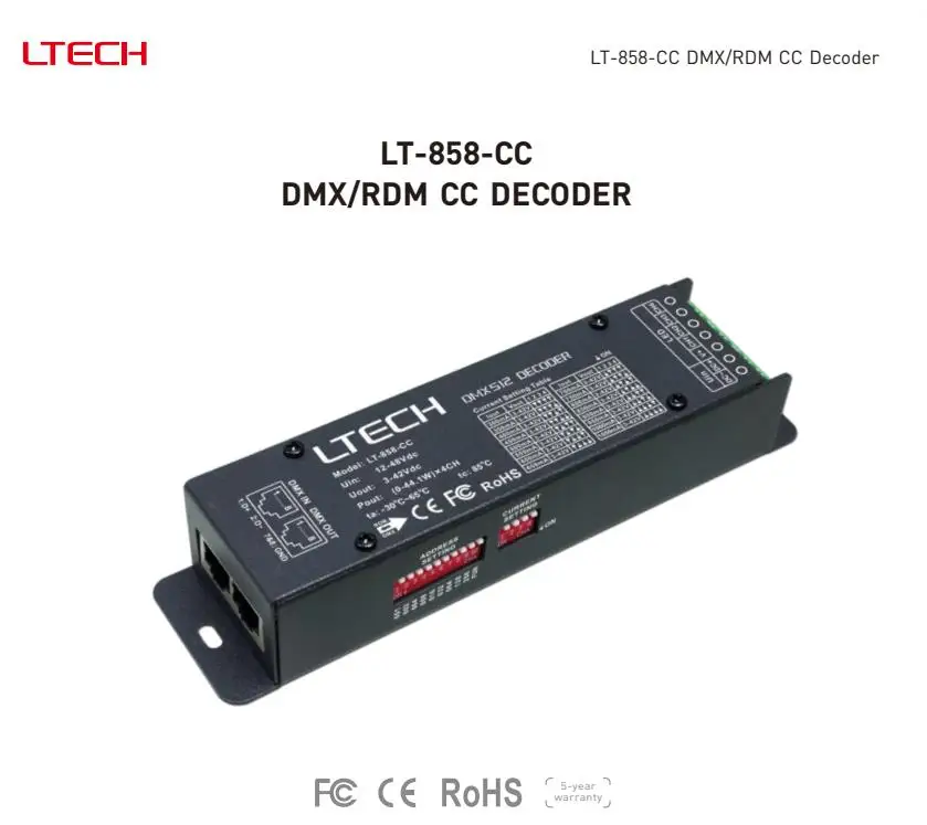 LTECH DMX/RDM CC DECODER DC12~48V Work with DIM, CT, RGB,RGBW  LED Lamps