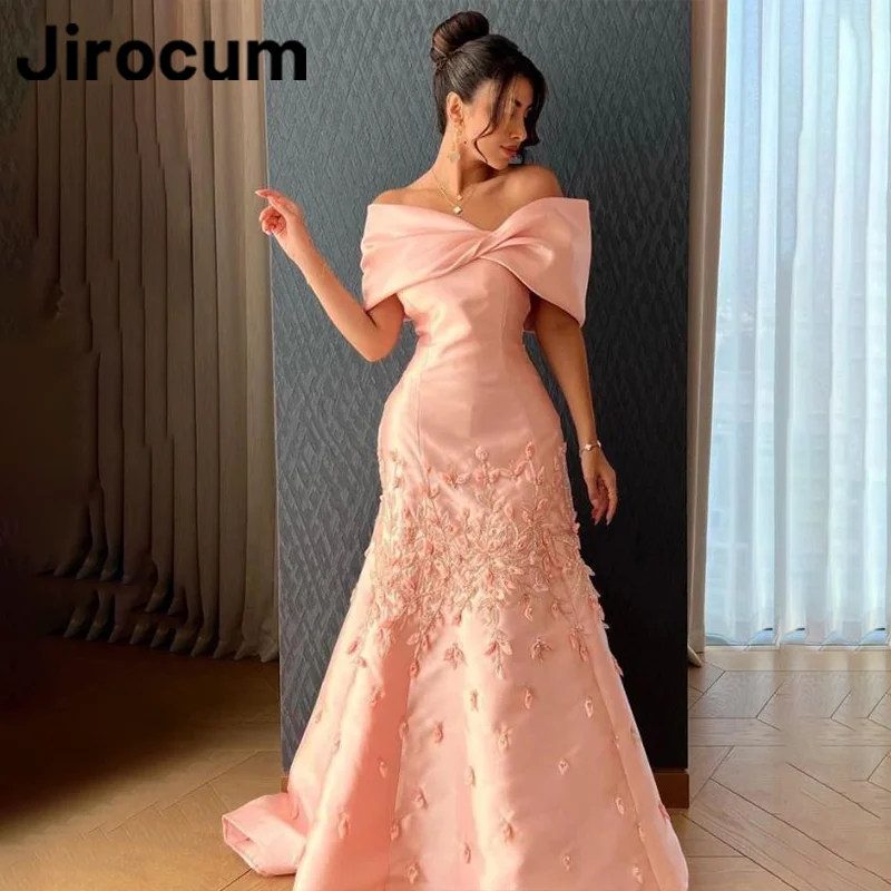 Jirocum Off the Shoulder Prom Dress Women's  3D Flowers Mermaid Party Evening Dresses Floor Length 2024 New Formal Occasion Gown