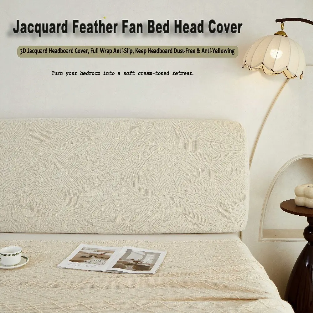 Full Wrapped Dustproof Headboard Cover, Feather Fan Jacquard