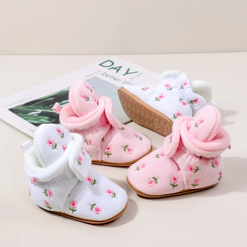 Baby Girl‘s Snow Boots Winter Non-slip Cotton Padded Warm Beautiful Flower Design Newborn Toddler Shoes First Walkers BMB4197