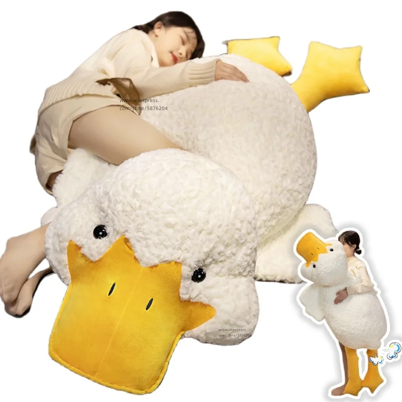 55cm-1.75M Giant Duck Plush Toy Stuffed Big Mouth White Duck lying Throw Pillow for Boy Girl Nap Sleeping Cushion Pregnant Leg