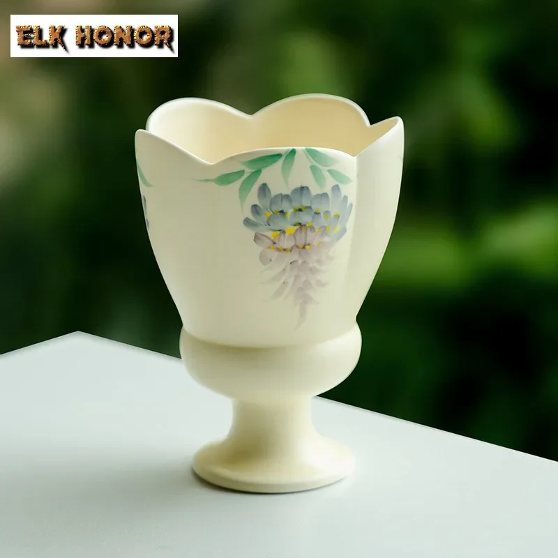 

125 мл ручная роспись цветов глицинии, чайная чашка, чайная чаша с высокой ножкой, кофейная кружка, персональная чашка для дегустации чая, чашки Jianzhan Master, посуда для напитков