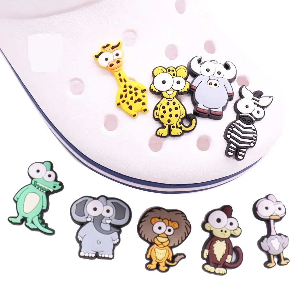 Wholesale 50pcs PVC Shoe Charms Lion Elephant Crocodile Giraffe Accessories Kids Shoe Ornament Fit Hot Gift DIY Party Gift