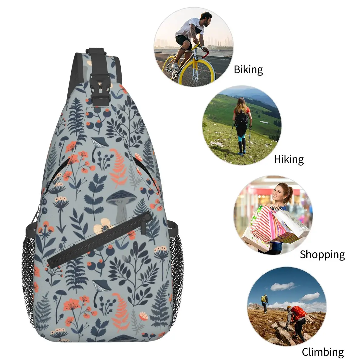Collection Of Forest Mushroom Finds Pattern Chest Bag Men Sling Crossbody Backpack Chest Bag Travel Hiking Daypack Shoulder Bag
