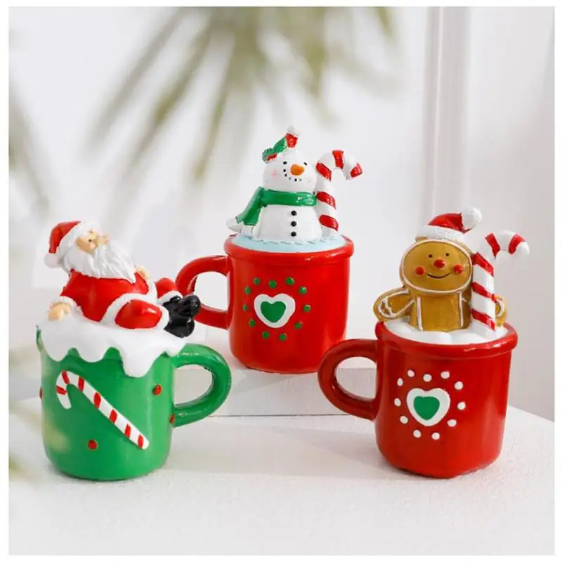 Christmas Decoration Mini Coffee Mug Decor With Faux Whipped Cream Toppers Resin Santa Snowman Tabletop Figurine