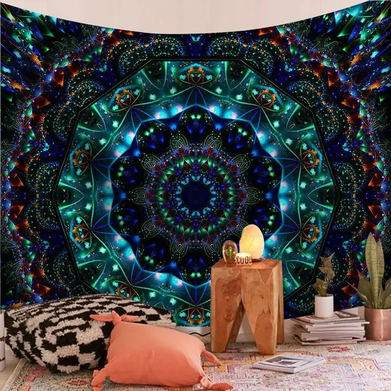 VIKAMA Boho Yin Yang Tree Wall Tapestry Sun Moon Mandala Floral Pattern Large Fabric Wall Blanket for Indoor Room Decor