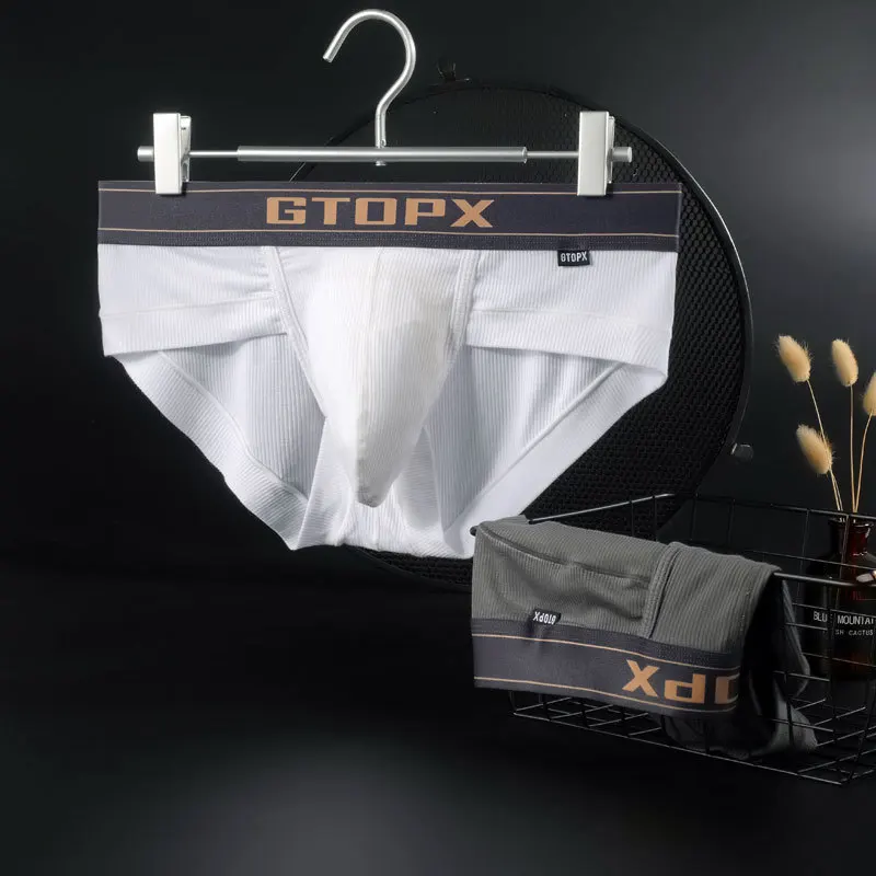 Gtopx-ropa interior Modal para hombre, calzoncillos con bolsa, bulto grande, bragas sexis para hombre, lencería transparente, bola de pene grande, mejora el bonito blanco y gris