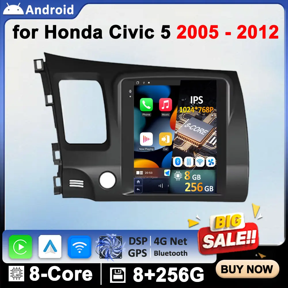 Android 16 Autoradio Multimedia-Player für Honda Civic 5 2005 2006 2007 2008 - 2012 Carplay Zubehör 4G WiFi BT Haupteinheit