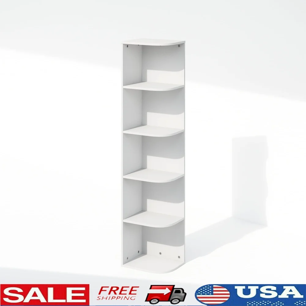 

5-Tier Corner Storage Display Shelf Durable Bookshelf Small Spaces Open Shelving Modern Design Easy Assembly Home Decor