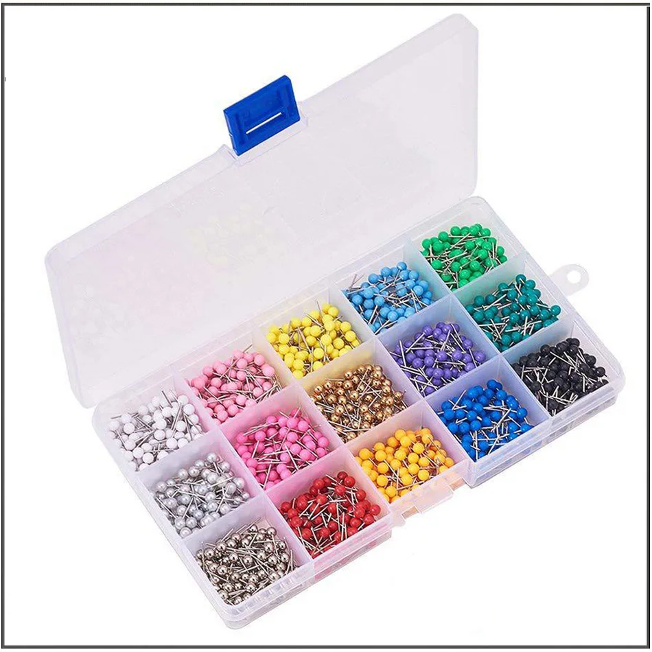 Fifteen color pin set, 1500pcs color plastic pin, round ball, short nail, cork board, fixed map pin, map marking nail