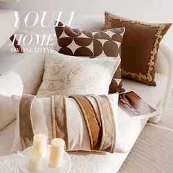 30x50/45x45CM Light Luxury Throw Pillow Cover Brown French Stamping Waist Cushion Cover Decor Home Decorative Pillowcase