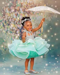 Customized Mint Green Kids Birthday Party Dresses High Neck Short Flower Girl Dresses for Wedding Baby Girls Prom for Photoshoot