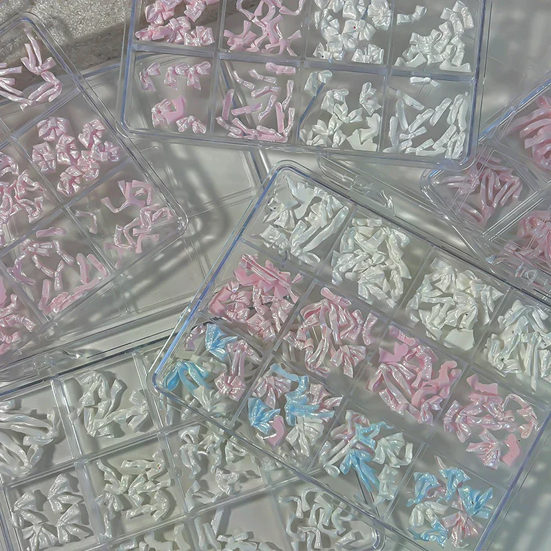 48/72 Piezas de Adornos de Uñas con Lazo de Resina Suave Tallada, Decoración de Uñas con Lazo de Cinta y Diamantes de Imitación para Manualidades