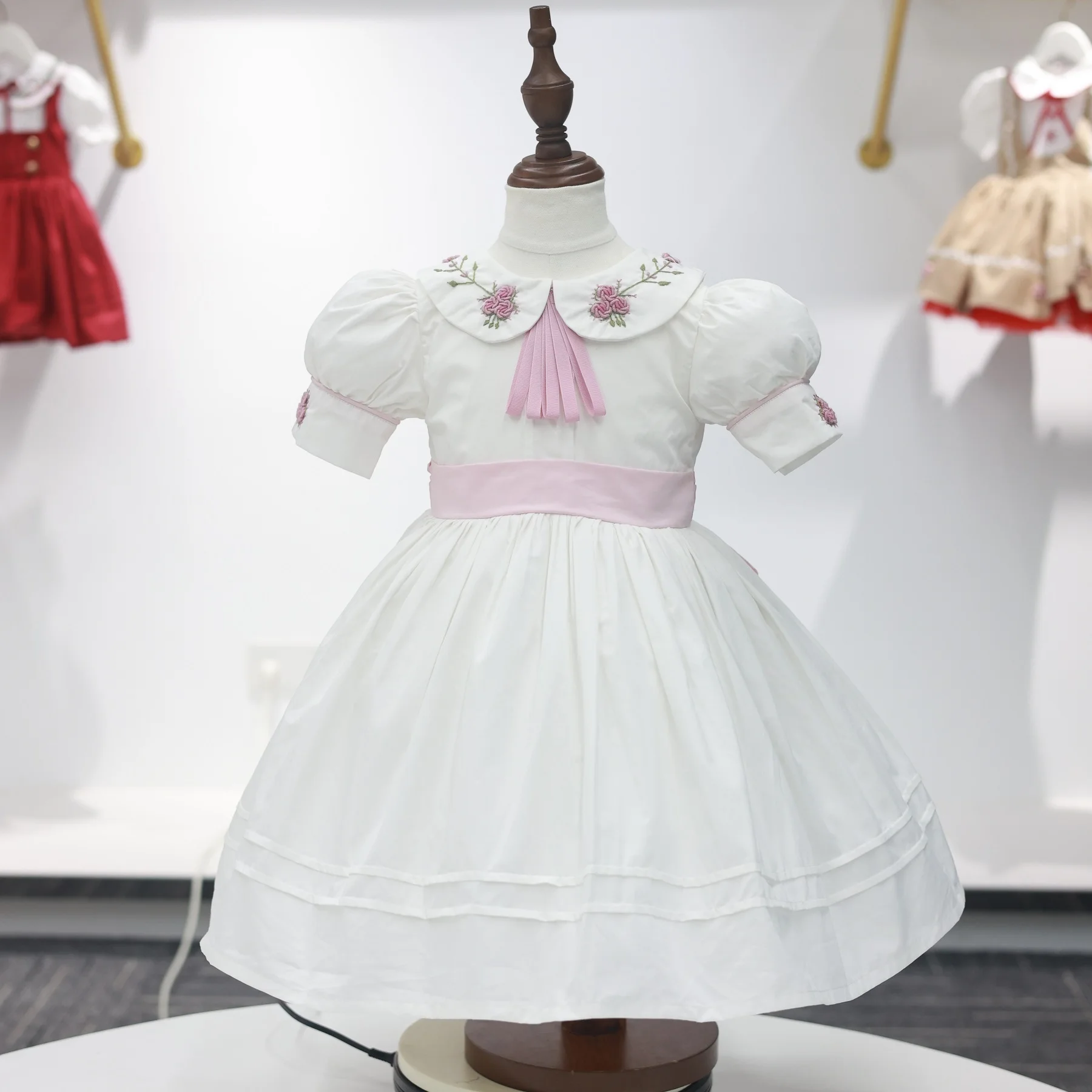0-12Y Baby Girl Summer Handmade Embroidery White Dress for Birthday Wedding Baptism Eid Casual B114