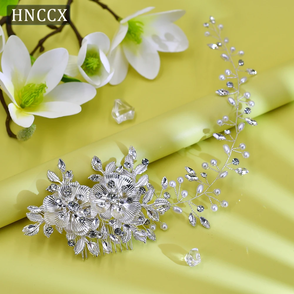 

HNCCX Wedding Bridal Wreath Comb Pearl Long Hair Vine Hair Accessory Alloy Flower Rhinestone Handmade Tiara Headpiece CP511