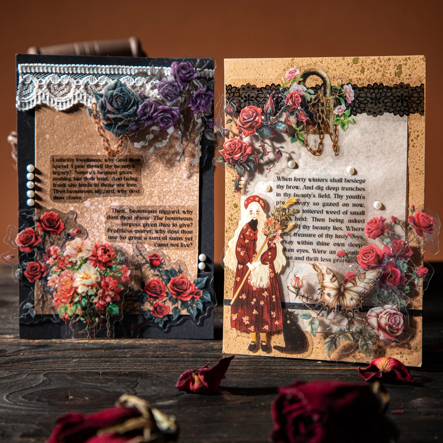 30 ورقة/حقيبة رعب قوطي داكن على شكل وردة تحت عنوان PET ملصق حزمة DIY بها بنفسك سجل القصاصات جراب هاتف دفتر الديكور الحرفية