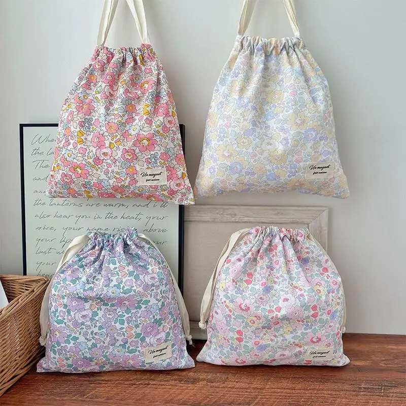 【xxx】Forest Style Handmade Floral Cotton Drawstring Bag Vintage Storage Pouch For Underwear Travel Organizer Pouch[S14]