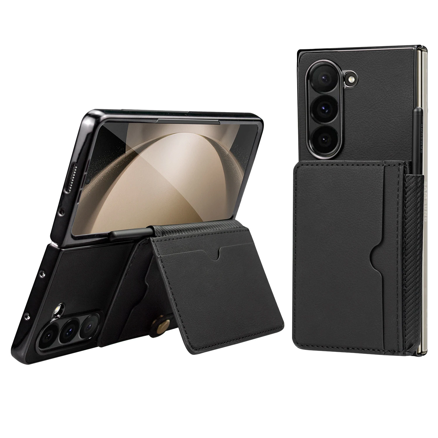 

Case for Samsung Galaxy Z Fold 6 Luxury Plating Leather Wallet Case with S-Pen Holder Stand, Full Body Protection Shockproof Cov