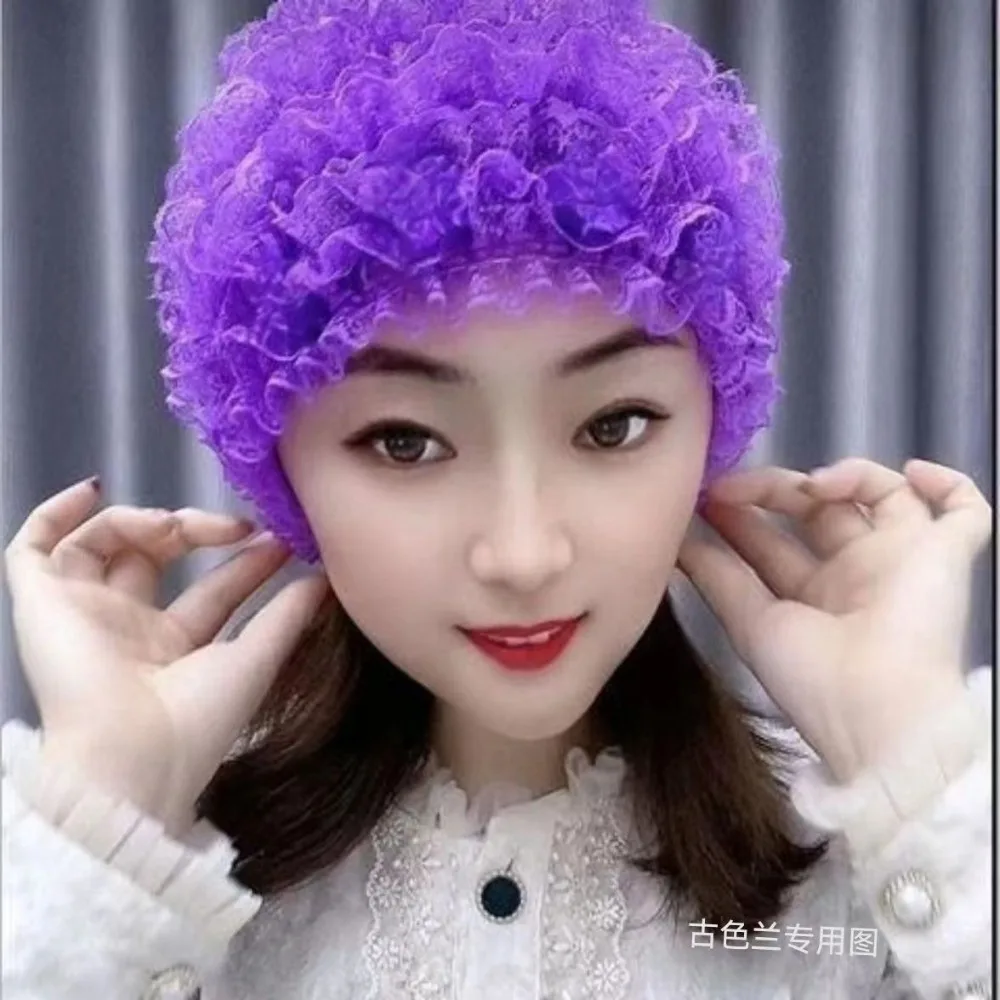 Breathable Lace Mesh Turban Acrylic Fibers Without Eaves Muslim Flower Wrap Bonnet Hats