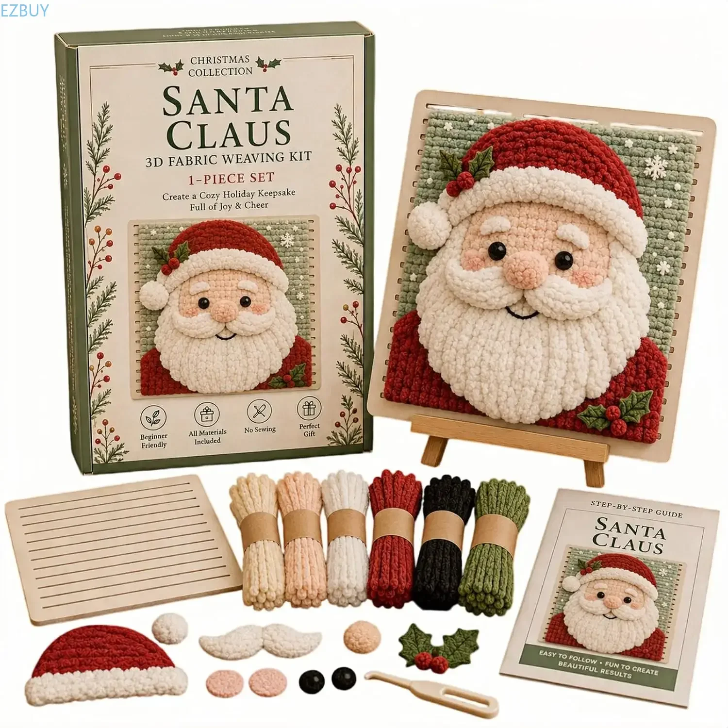 3D Christmas Fabric Weaving Kit,DIY Christmas Quilt Kit with Fabric Pieces,Tools and Display Stand,Handmade Christmas Decoration