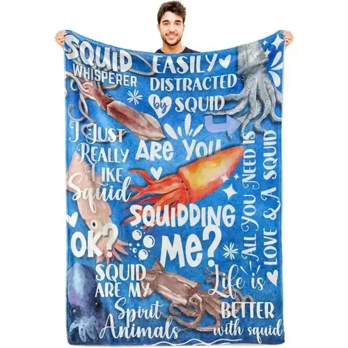 

Squid Blanket Gift for Teens Adults Personalized Ocean Animals Blankets for Bedroom Lightweight Soft Flannel Plush Throw Blanket