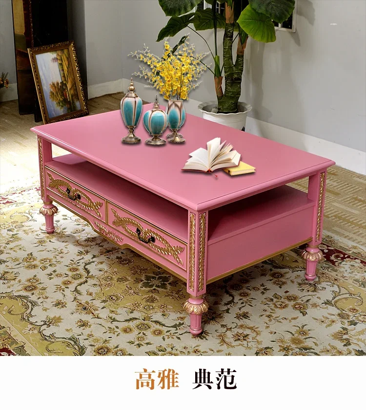 American-Style Solid Wood Large Coffee Table TV Cabinet Unit Double-Sided Drawer Square Table