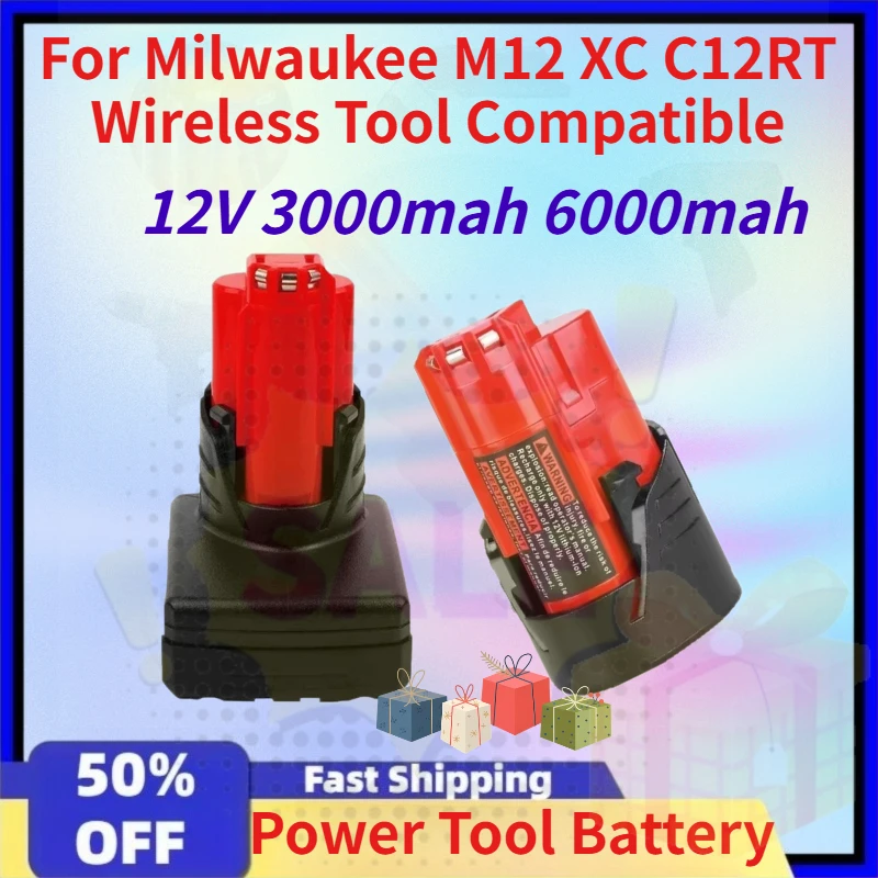 12V 3000mah 6000mah Rechargeable Battery Compatible for Milwaukee M12 XC C12RT Wireless Tool Compatible with Multiple Models