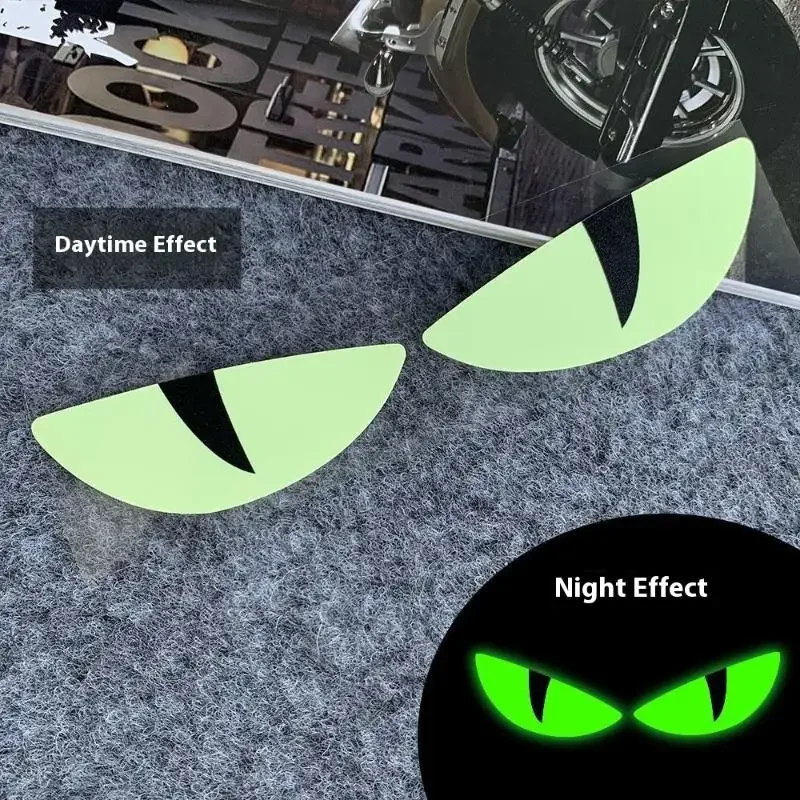 1Pair Luminous 3D Demon Eye Cat Eye Design Motorcycle Sticker Glowing Headlight Decal For Scooters Decoration