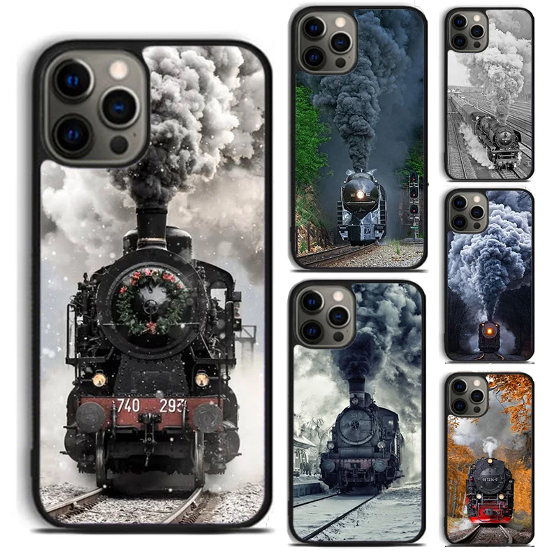 Vintage Steam Train Railway phone Case For iPhone 16 15 14 Plus X XR XS apple 16 11 12 13 mini Pro Max coque