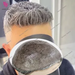 Natural Hairline Grey Black 1B80 Mens Toupee Super Durable Thin Skin Male Wig Human Hair Full PU Microskin Capillary Prosthesis