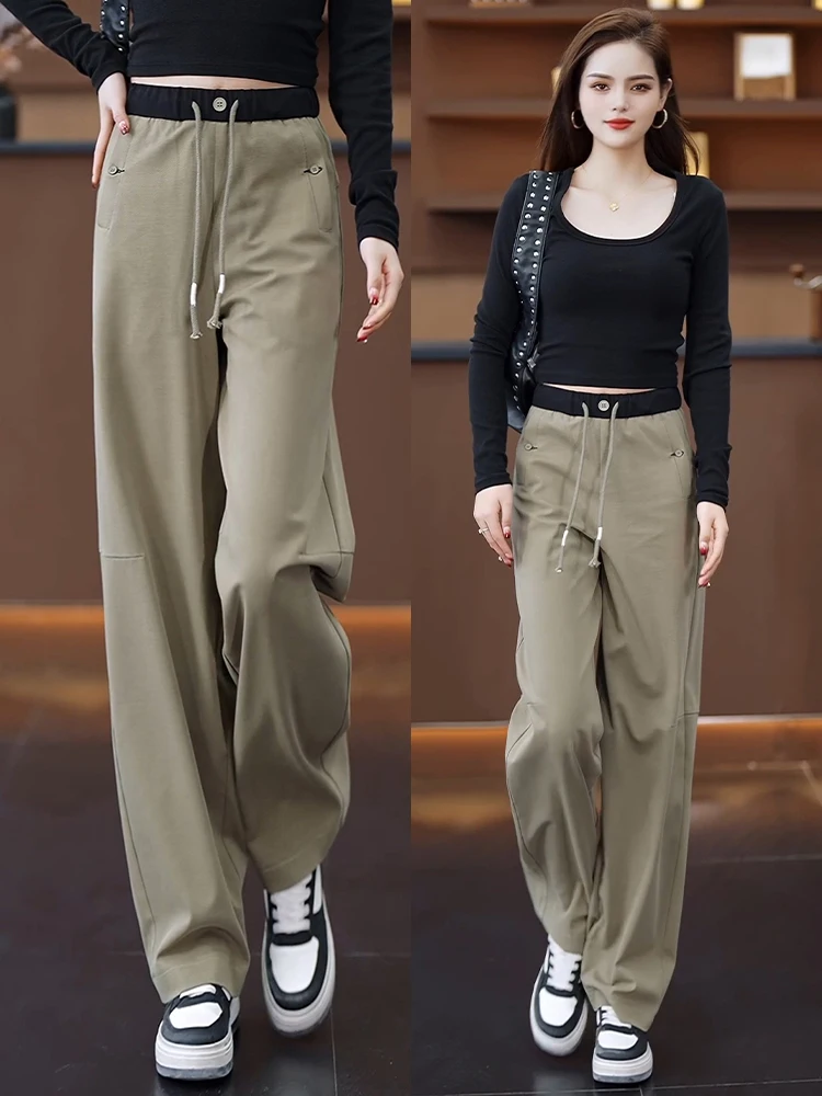 

High Waist Loose Wide Leg Sporty Casual Women's Pants Spring Autumn New Style Popular Banana Pants Street Style Polyester Cot...