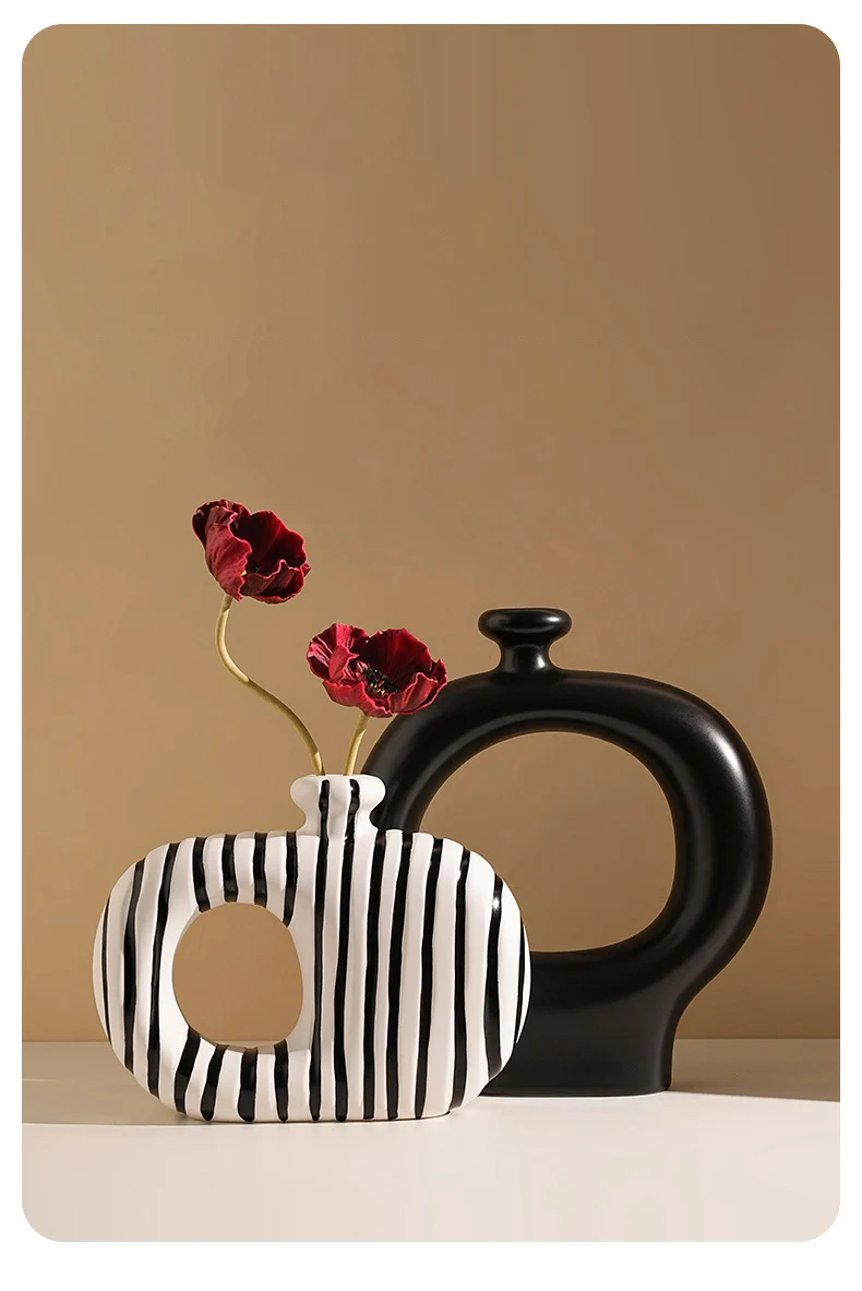 Zebra Stripes Ceramic Vase Artificial Flower Decorative Flowers Pots Desk Decoration Modern Floral Vases Room Aesthetic Decor