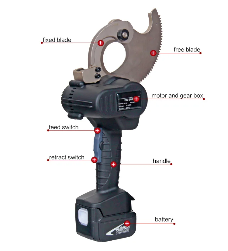 EC-50M Max to 95mm Portable Electric Ratchet Cable Cutter Battery Powered Hydraulic Tool for Armored ACSR Cable
