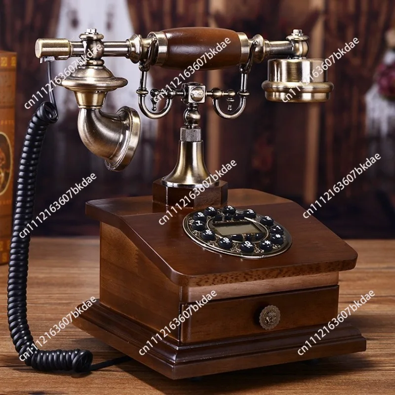 Retro Corded Rotary Telephone With Electronic Ringtone, 1 Drawer, Classic Style Dial Telephone For Home And Office Decoration