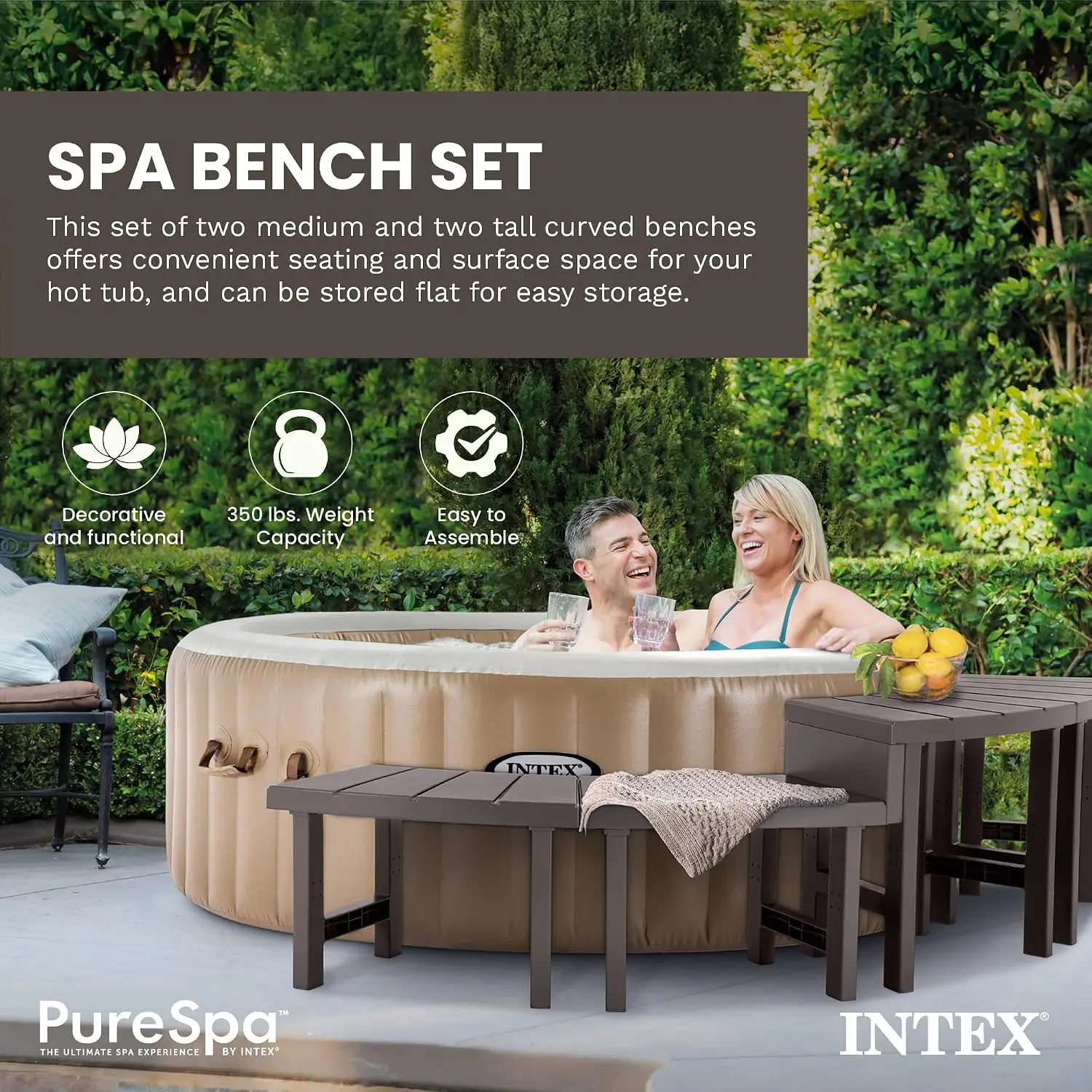 Set of 4 PureSpa Benches, 2 Medium and 2 Tall Bench Accessories Compatible with Inflatable Hot Tub 4 Person Spas (Bench Accessor