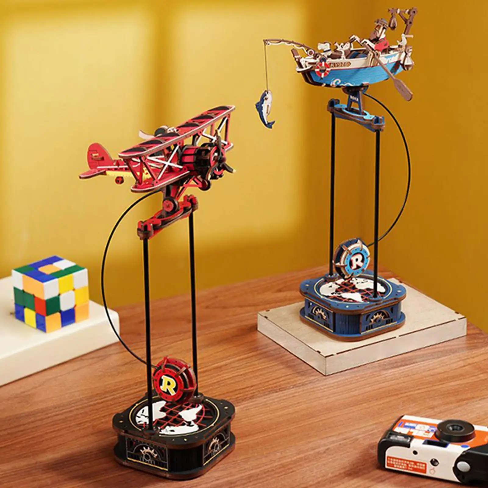 Puzzle Games for Adults 3D Creative Wooden Balancing Retro Swing Model Craft Puzzle Set for Kids Living Room Study Desktop Shelf