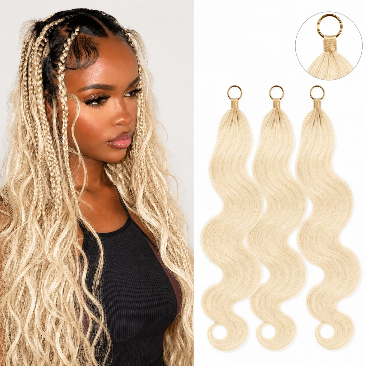 Crochet Braiding Hair - ผมต่อแบบโครเชต์สีบลอนด์ 613 แบบลอนคลื่น พร้อมปมมิราเคิล ต่อผมแบบเฟเธอร์ แยกช่อสำเร็จ