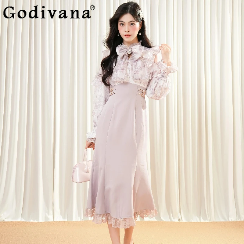 

Japanese Style Lolita Women Dress Long Sleeve Lolita Purple Floral Patchwork Dress Autumn New Girls Sweet Mermaid Dress