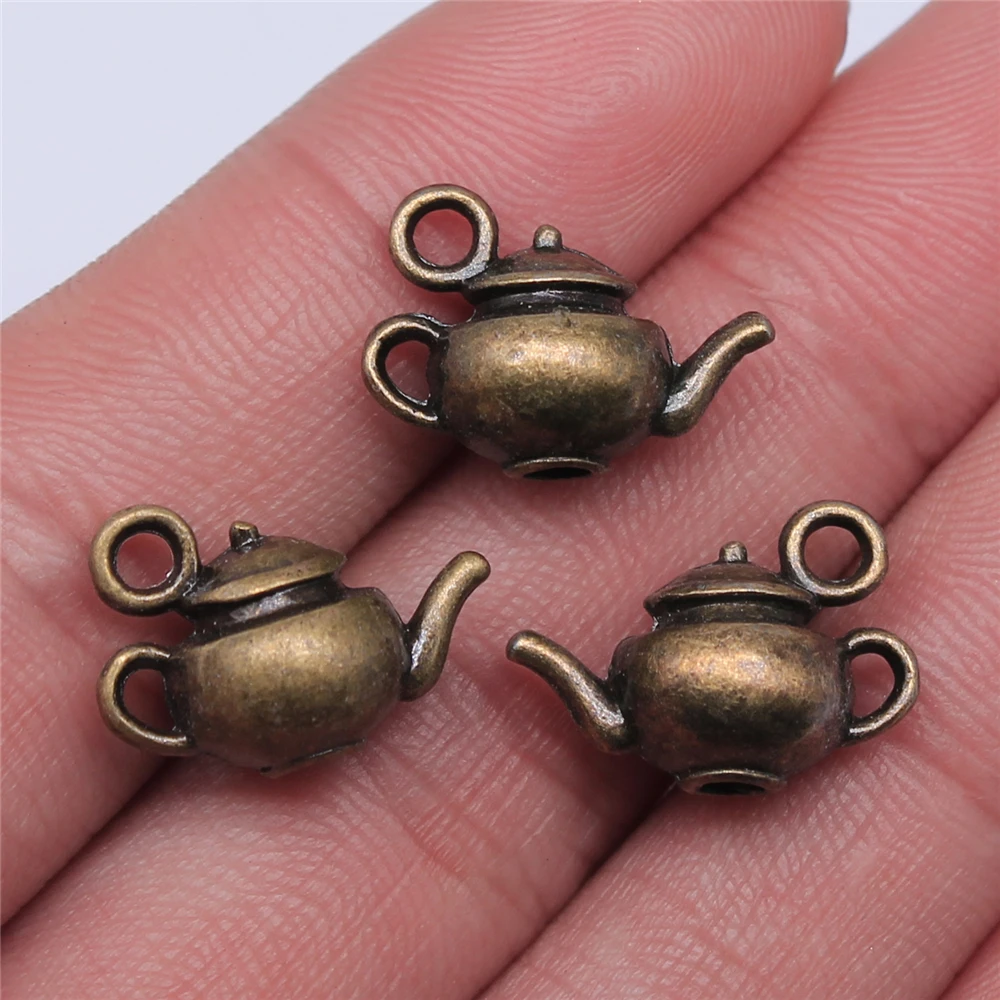 WYSIWYG 4pcs 18x13x10mm Pendant Teapot 3D Kettle Charm Pendants For Jewelry Making Antique Silver Color 3D Teapot Pendants