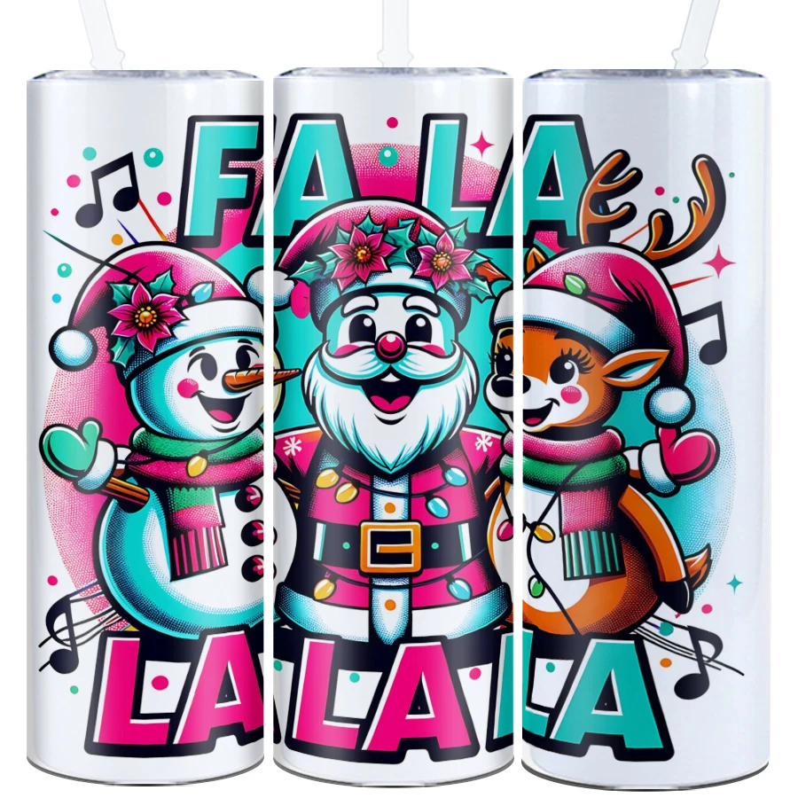 20oz Sublimation Straight Cup Straw Lid 1Pc Party Bottle Stainless Double Wall Water Tumbler 3D Print Snowman Christmas Bottle